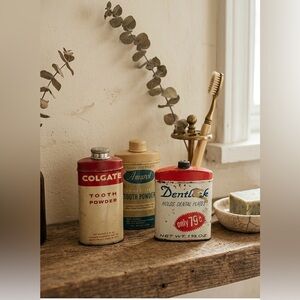 Vintage Tooth Powder Tin Trio - Colgate, Amuról, Dentlock